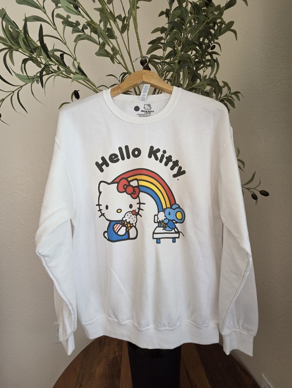 Hello Kitty White Sweatshirt with Rainbow Graphic